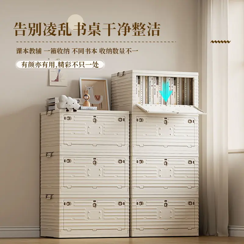 Stacking Foldable Plastic Storage Box Modern Rectangle Design Plastic Foldable Storage Box Side Open Folding Cabinet