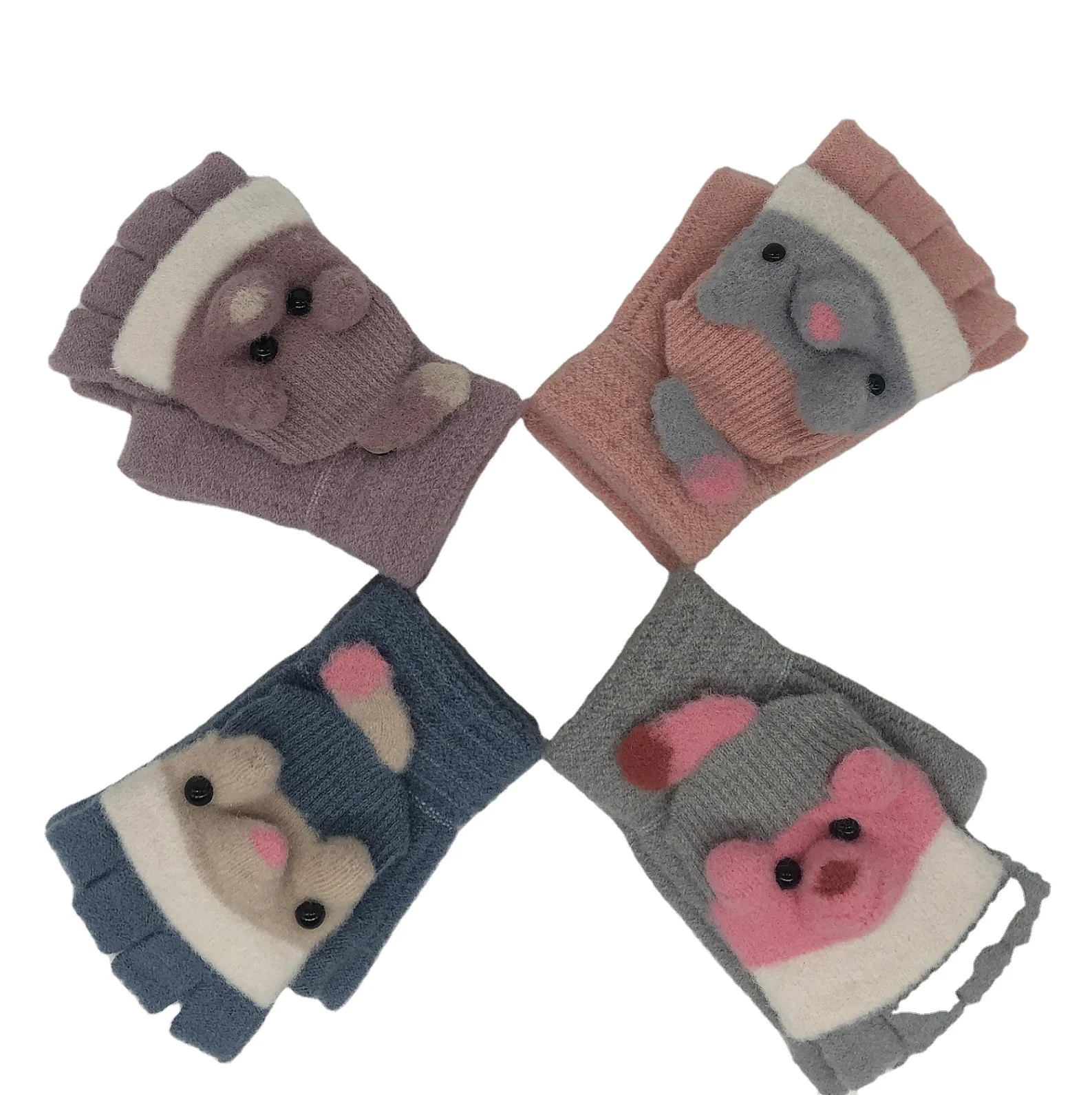 Factory directly sale half fingers with cap Cashmere winter gloves low MOQ wholesale  knit children gloves