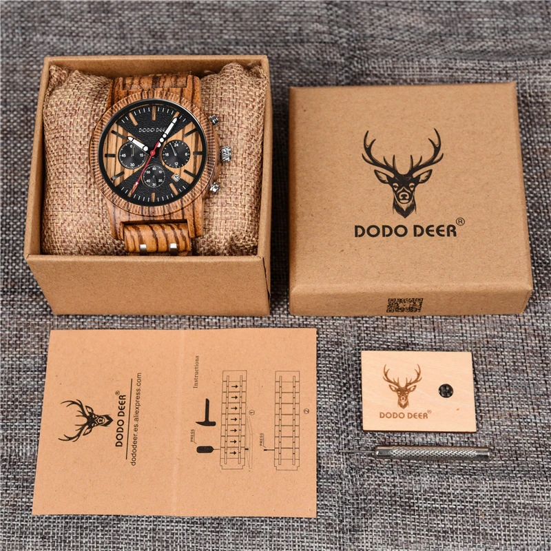  DODO DEER Прямая поставка новый стиль ручной работы мужские наручные часы zebrawood OEM автоматический дисплей даты недели с логотипом на