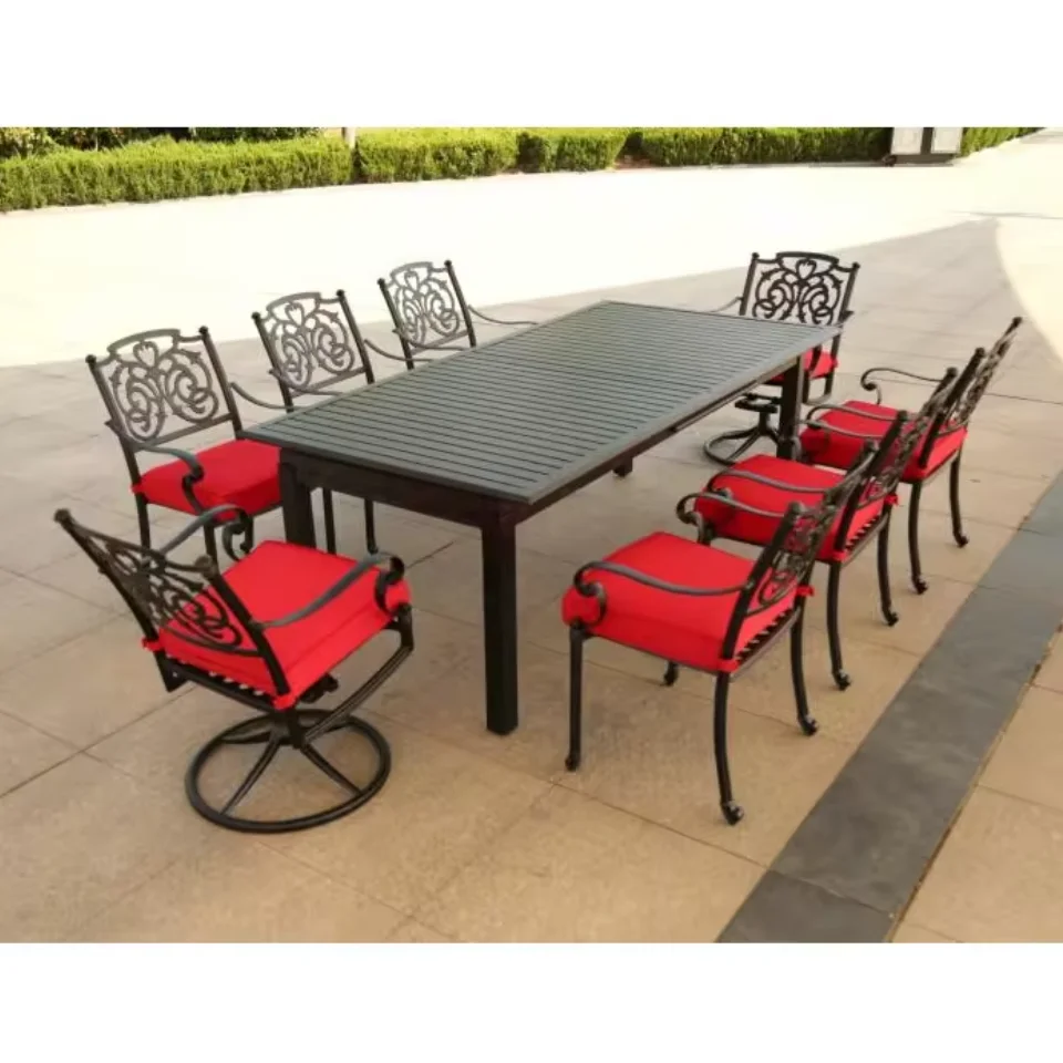 Outdoor garden furniture metal cast aluminum dining table set for EU and US market rectangle dining table set with dining chair