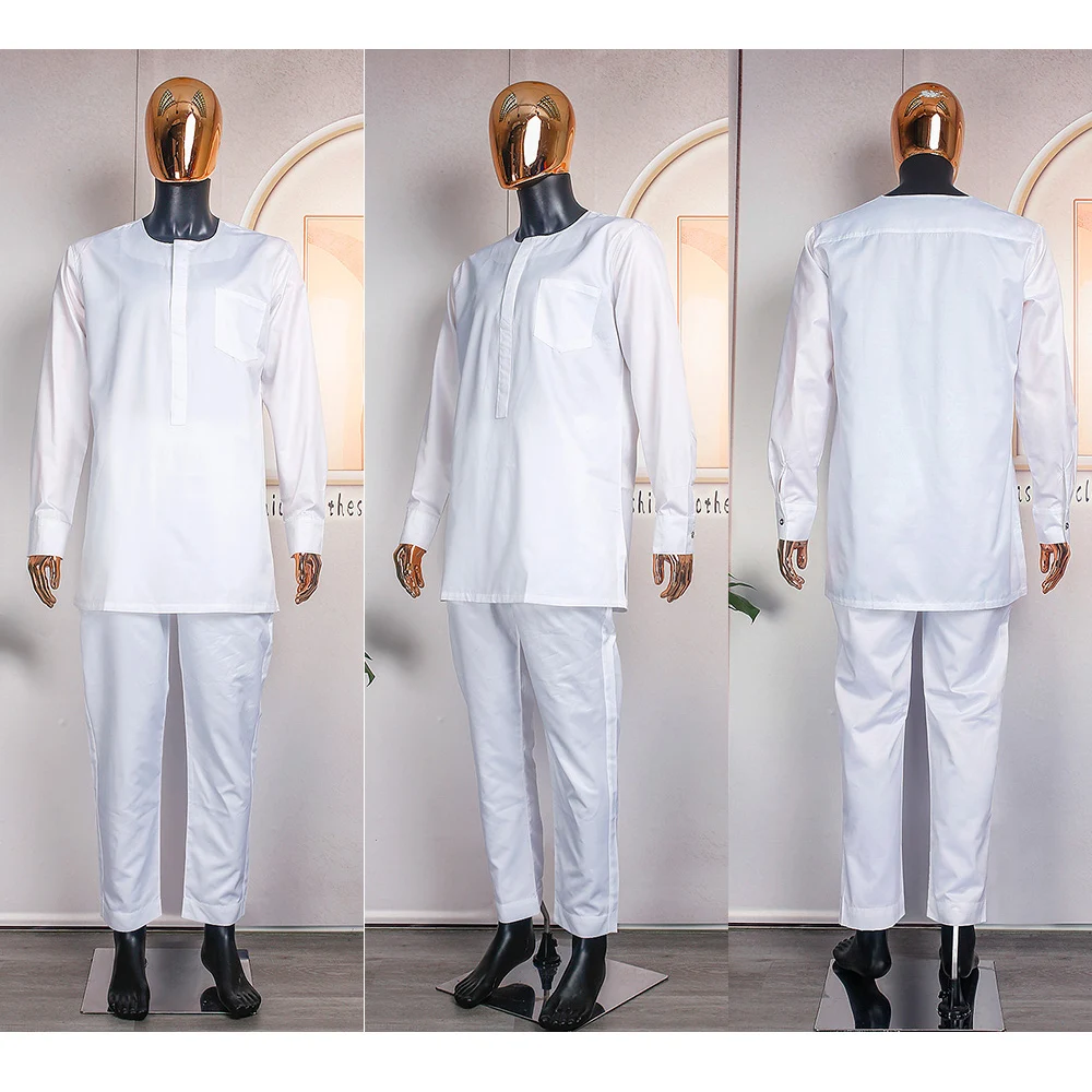 H & D New Style African Men Outfit Agbada Riche 100% Cotton Clothing Men Agbada Embroidery 3 Pieces Suit