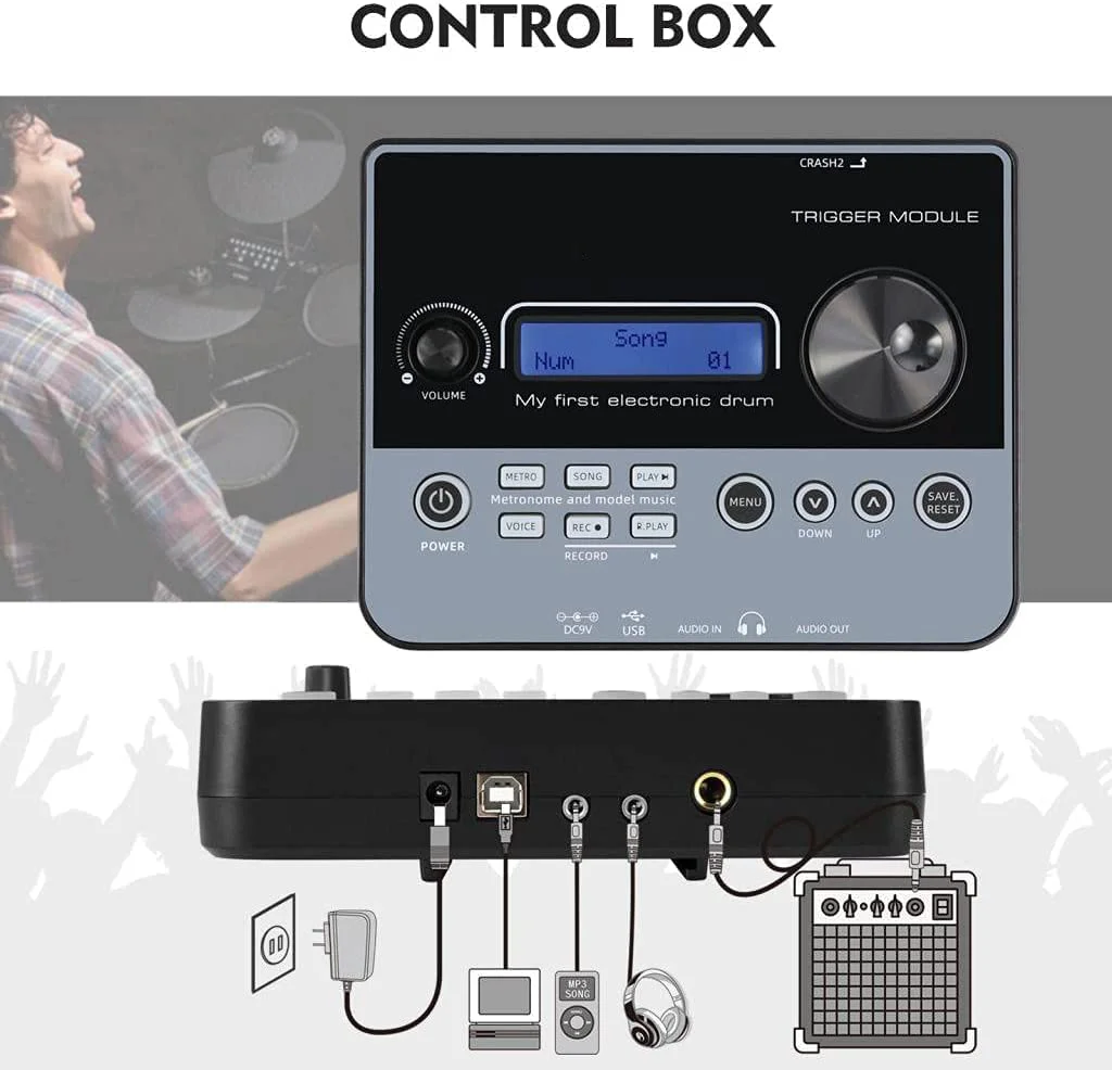 Popular Professional 8 Piece Electric Drum Set ODM/DEM 225 Sound Electric Drum set musical instrument with Midi USB Control