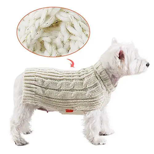 2023 custom Golden Thread Turtleneck Dog Cable Knit Pullover Pet Sweater Dog Sweaters for Cold Weather
