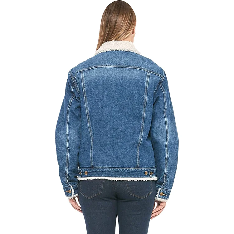 custom wholesale jean denim jacket winter dropped shoulder women jackets with fur