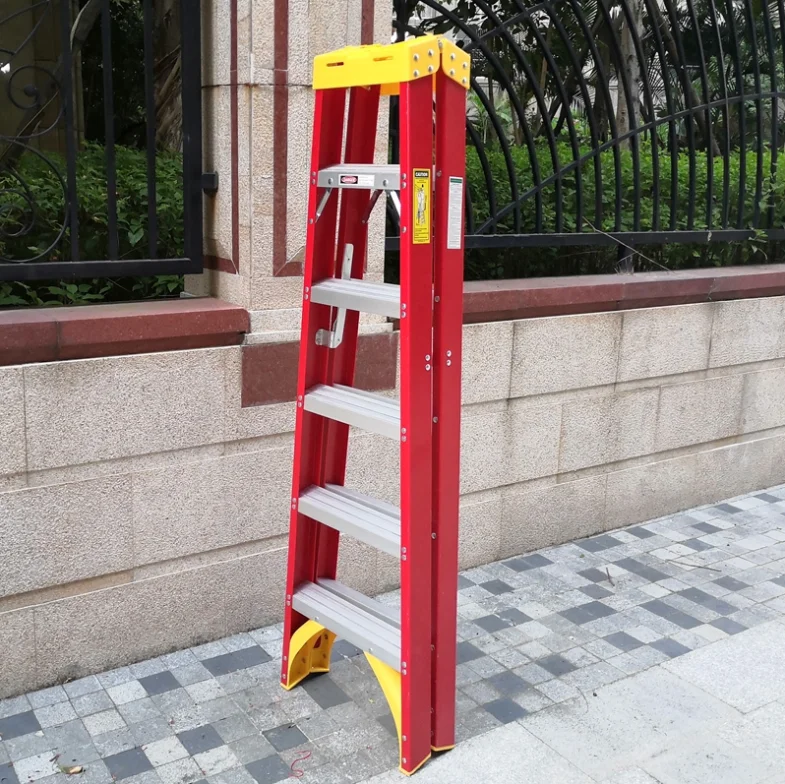 high-quality composite grp electric insulating With Platform Tool Traymovable tripod fiberglass ladder