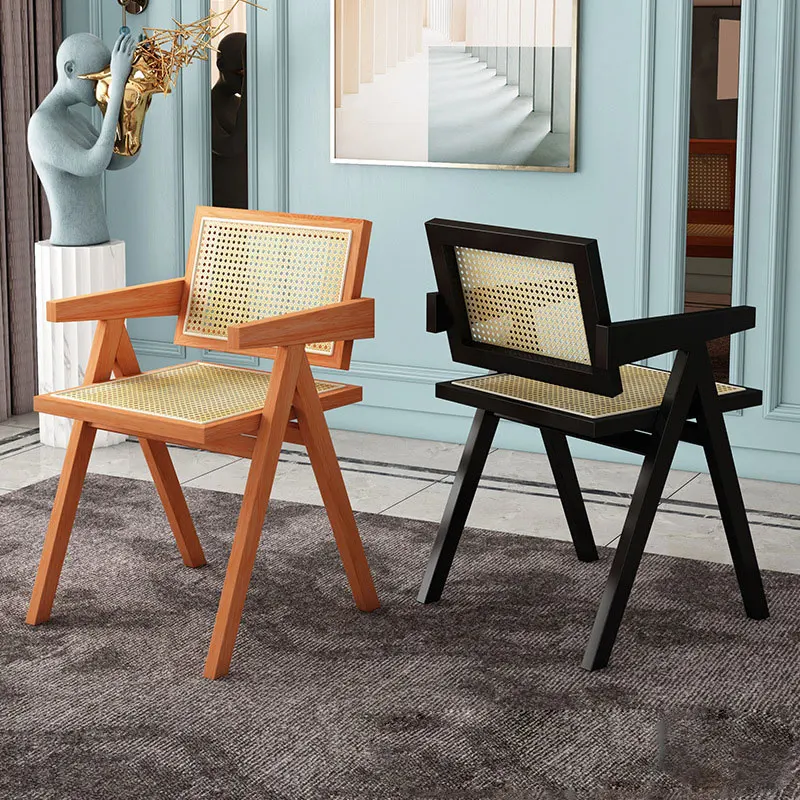 Customizable Size Low MOQ Party Events Hot Selling Wooden Rattan Chairs with Armrests for Hotel Cafes