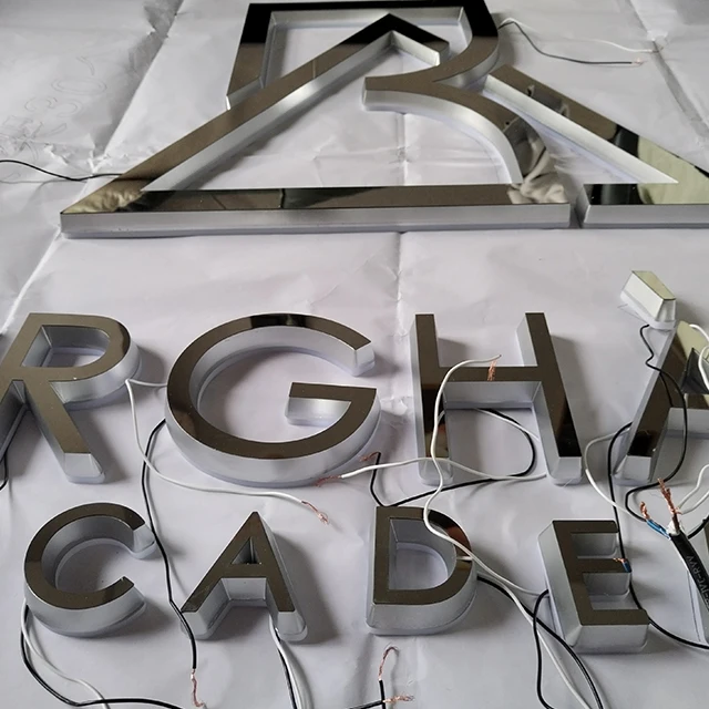 solid acrylic led  light signage letters business lights silver mirror 3d acrylic letter led backlit sign