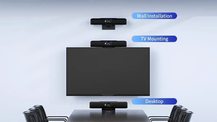 Video Conference System Speakerphone With 4 Wireless Mics Confer Autos Cameras 4K Video Ptz Camera