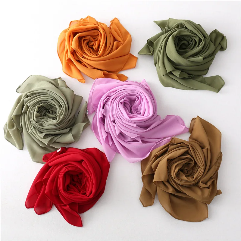 Explosive Pure Color Pearl Chiffon Malay Square Scarf 110*110 2021 new Bubble Headscarf Big
