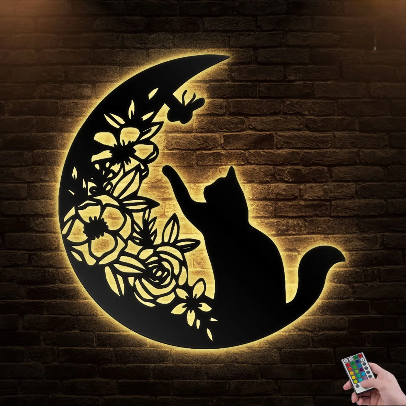 Custom Moon Cat Wall decor LED Light Strip Animals Pet Sign Outdoor Home Decor Wall Lighting Wall Art Metal