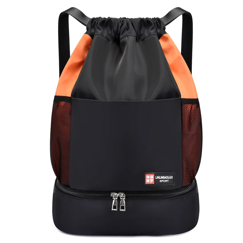 Wholesale Drawstring Backpack Sports Gym Bag With Shoe Compartment and Two Water Bottle Holder Water Proof Light Weight Backpack