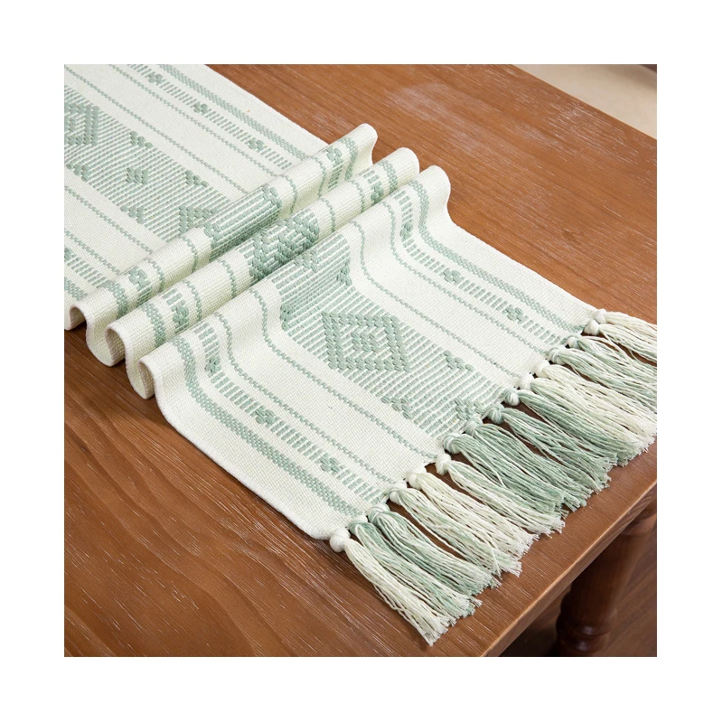Buti Cotton flax tassel table runner country strip table runner decoration festival wedding table runner