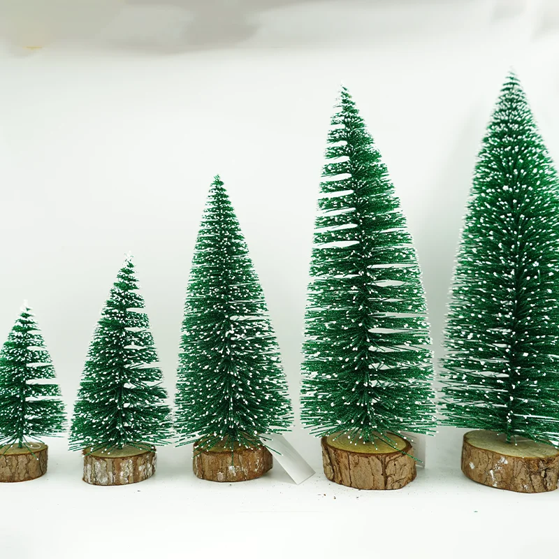 Cheap Modern Desktop Christmas Decoration Miniature Tree Wooden Base Pine Needles Iron Branches Green Flock Tiny Christmas Tree