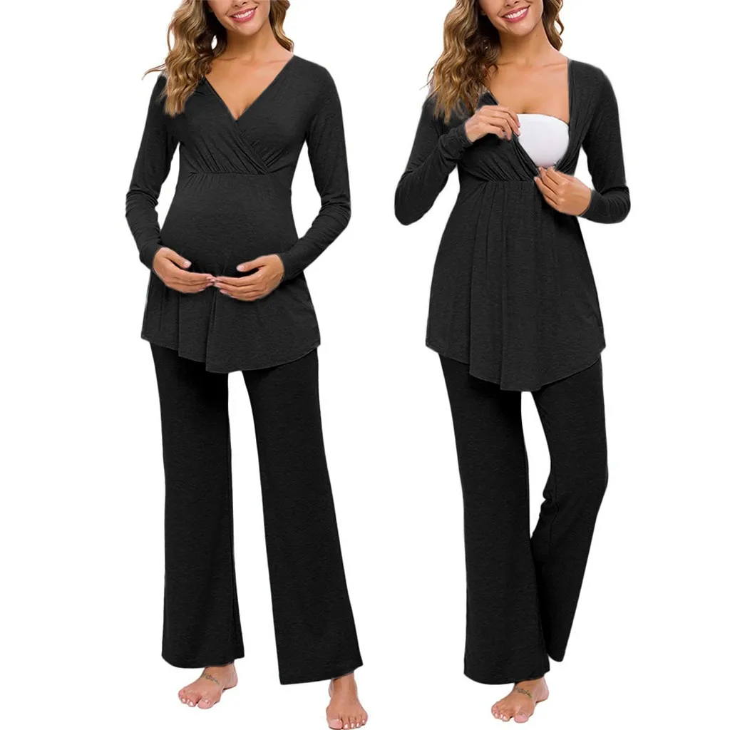 wholesale Maternity  Lounge Clothes Long Sleeve Nursing Baby Tops and pants sleepwear pajama set for Pregnant woman