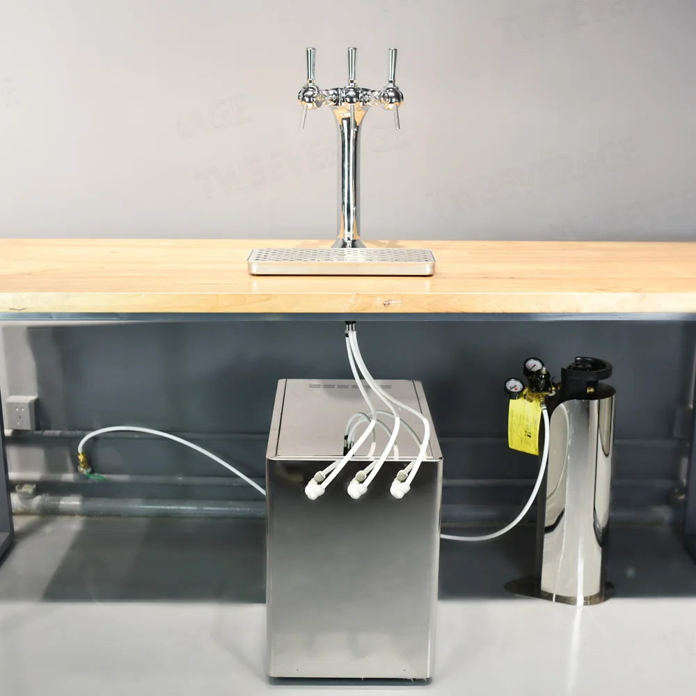 Under counter sparking water machine with 3 taps and stainless steel drip tray to dispense soda water