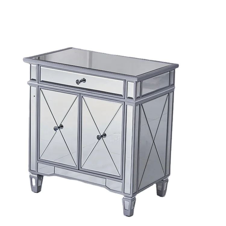 
Luxury furniture drawer gray mirror bedside table lamps modern for bedroom nightstand 