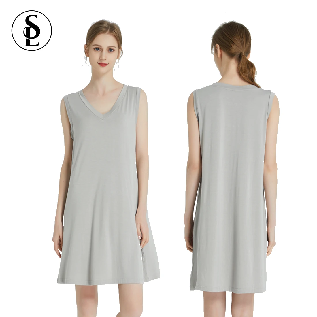 Sleeveless Women Night Dress for Ladies Night Gown Solid Bamboo Viscose Nightgown