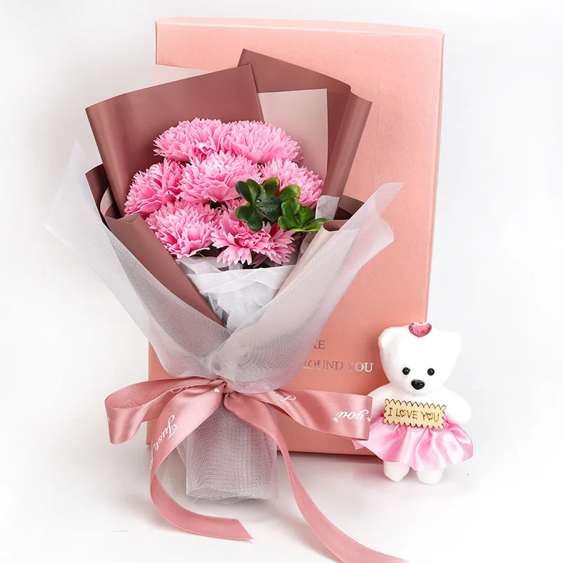 Artificial Flower Rose Flower Rose Soap Flower Bouquet Pink Carnation Red Carnation Bouquet Gift Box