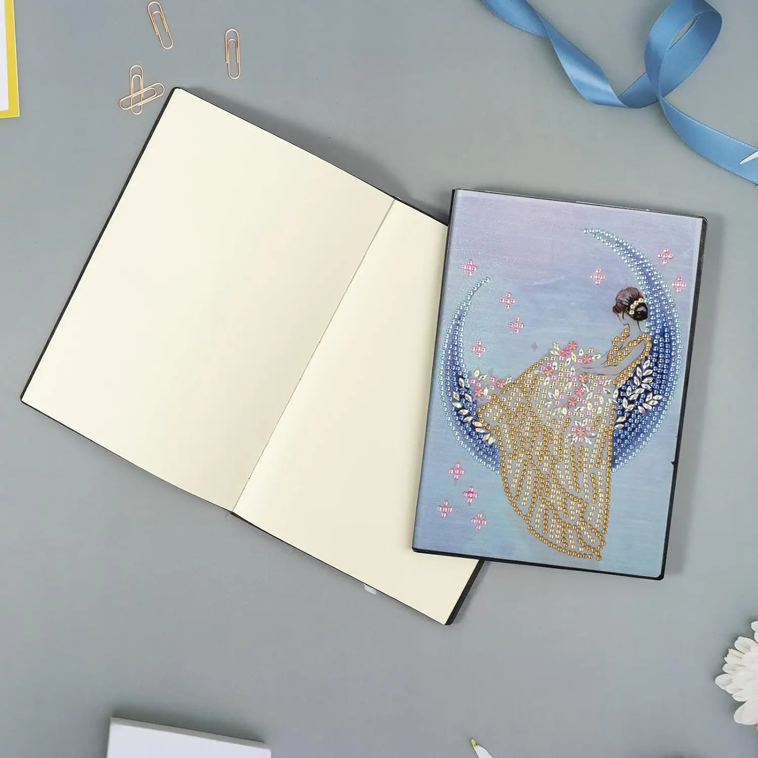 Moon Fairy Girl Princess Leather Cover Special Shaped Journal Sketchbook Crystal 5D Diy Diamond Art Hardcover Dairy Book