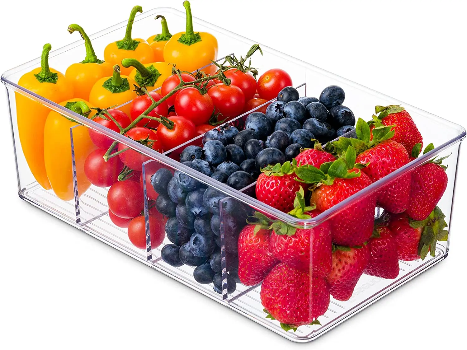 Plastic Food Storage Organizer Bins Divided Compartment Holder for Snacks Stackable Fridge Organizers for Freezer