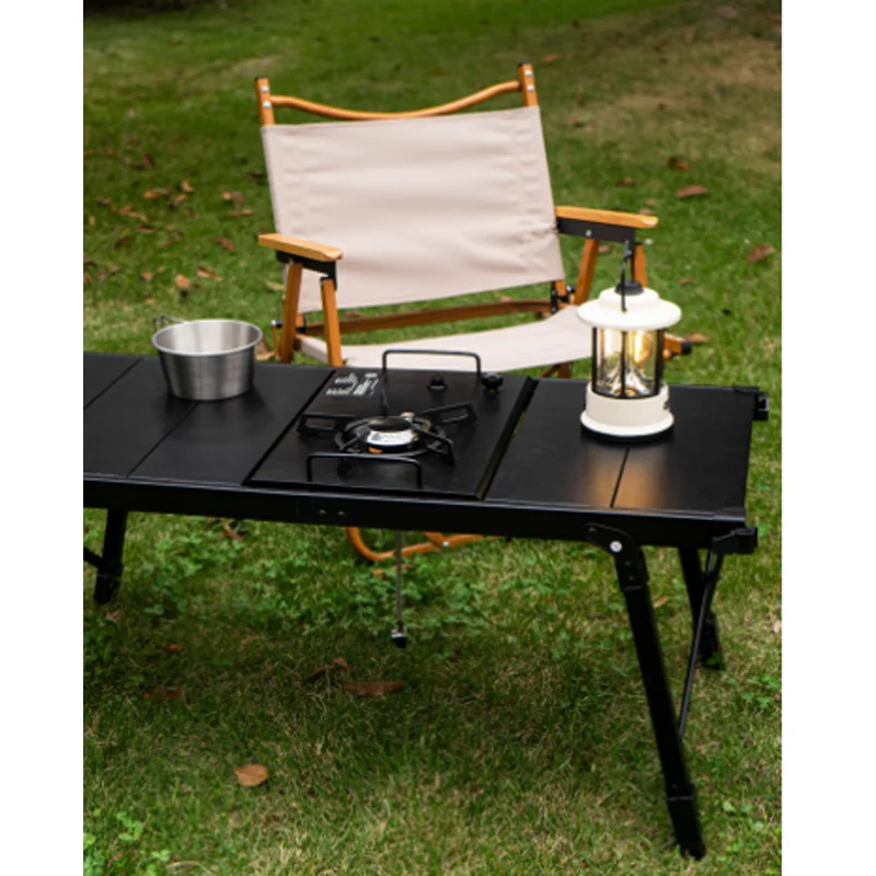 Outdoor Adjustable Aluminum Table Portable Camping Egg Roll Picnic Barbecue Kitchen IGT Mobile Foldable Kitchen Table