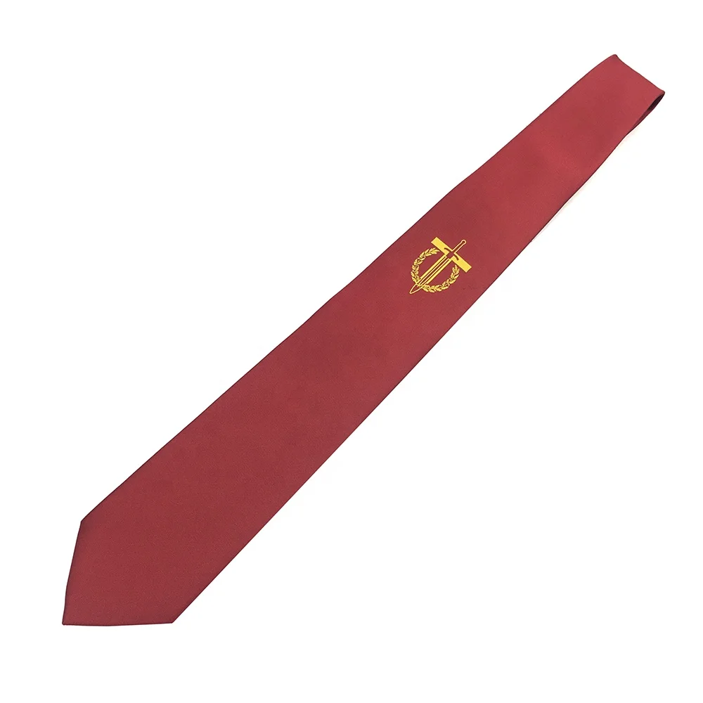Christian Church Neckties Men Tie China Wholesale Microfiber Polyester Custom Woven Red Yellow Garland Sword Logo Cross Necktie
