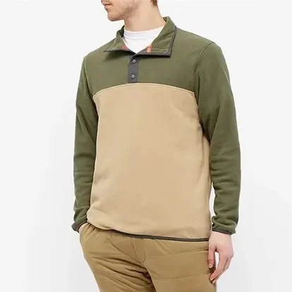 Oem Custom 100% Recycled Polyester Funnel Neck Fleece 1/2 Press Stud Closure Baseball Tennis Snap-T Pullover Sweatshirt For Men
