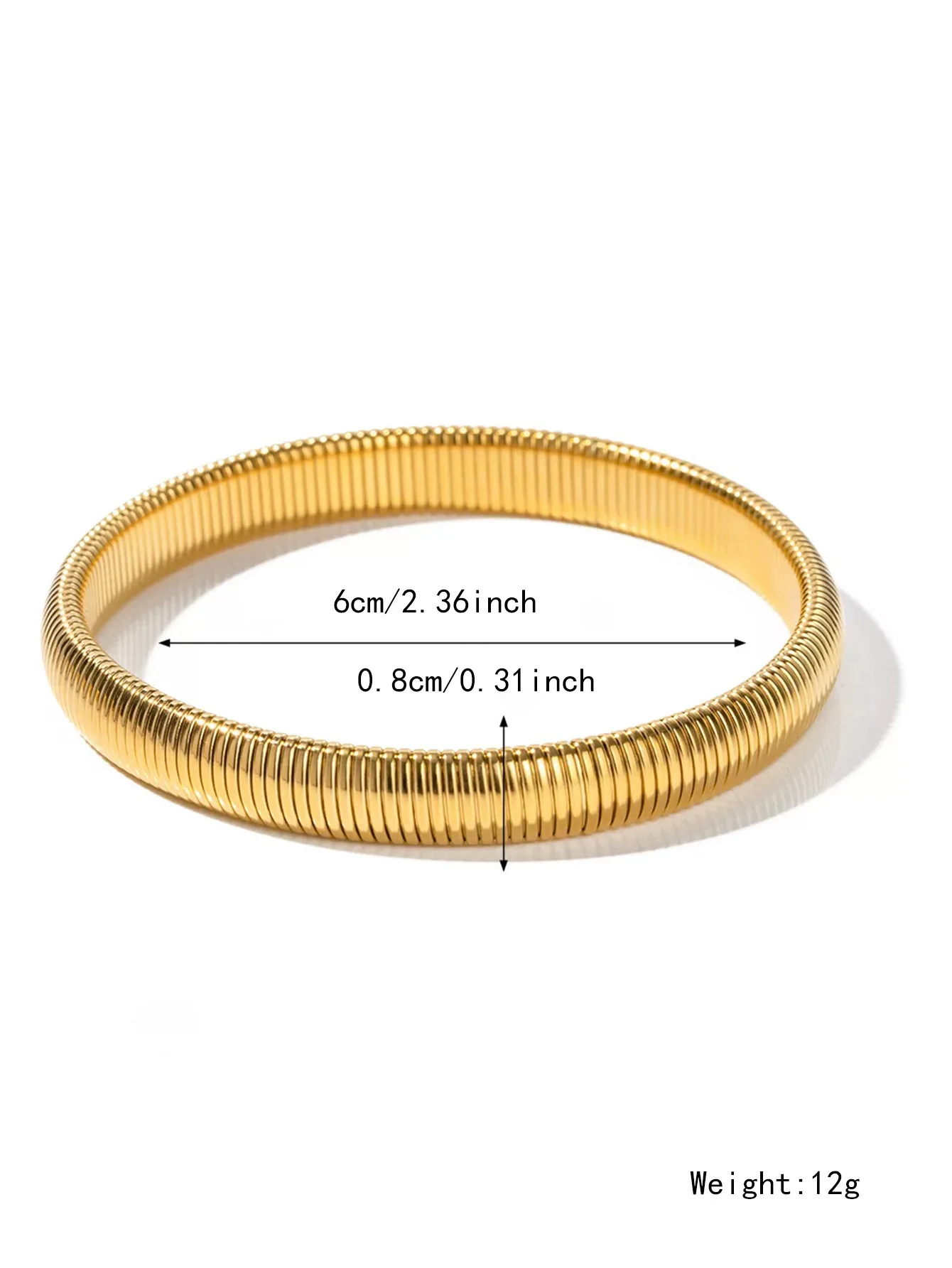 Luxury Stainless Steel 18k Gold Plated Elastic Chunky Stripe Cuff Bangle Women Wide Circle Bracelet Jewelry For Gift