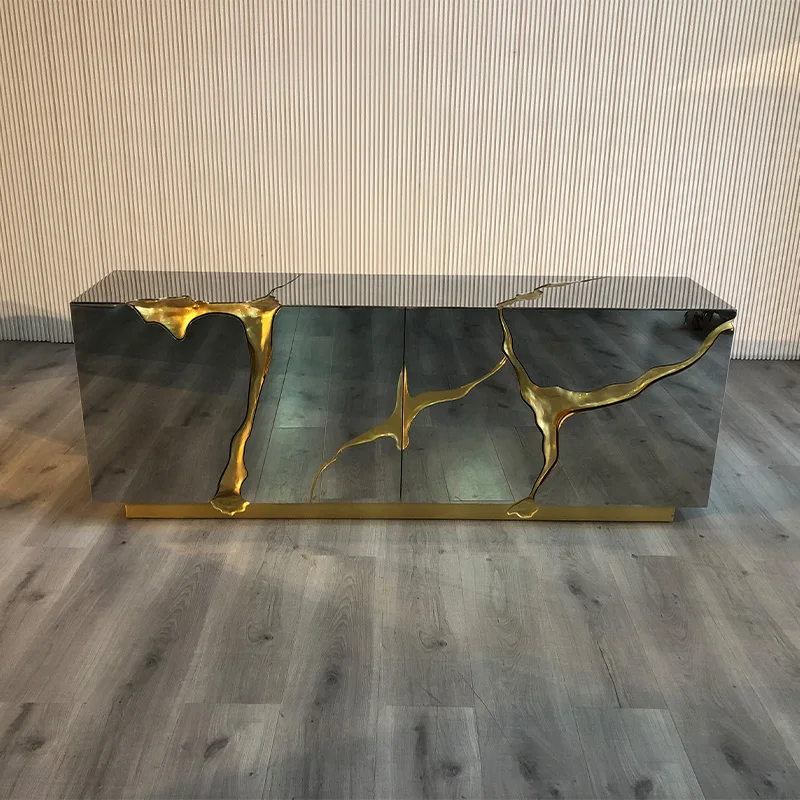 Italian design living room light luxury solid wood sideboard cabinet hotel luxury stainless steel sideboard storage cabinet