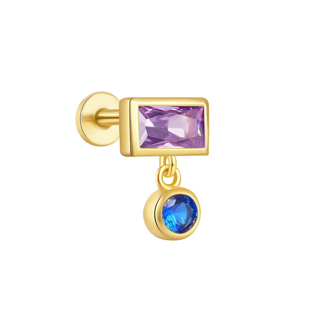 Fine Jewelry S925 Sterling Silver Ear Nail Drop Dangle French Rectangle Purple Thread Piercing Stud Earrings