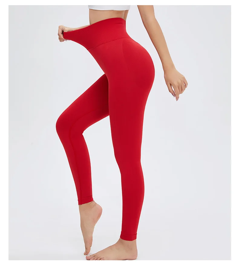 2022 Custom Logo High Waist Nude Tight Sport Pants Candy Color Butt Lift High Elasticity Workout Yoga Fitness Leggings For Women