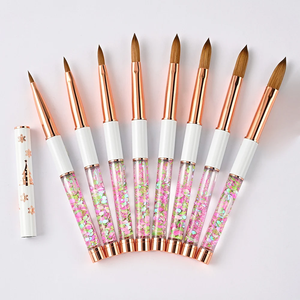 New Arrival Liquid Sequins Metal Handle Professional Kolinsky Hair Nail Brush Set Acrylic Nail Pen