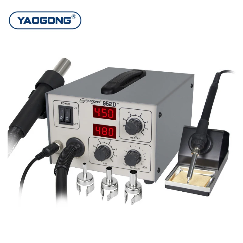 YAOGONG 952D+ 2 in 1 Hot Air Solder Station Lead Free Diaphragm Pump Heat Gun Soldering Iron SMD Rework Station Welding Machine