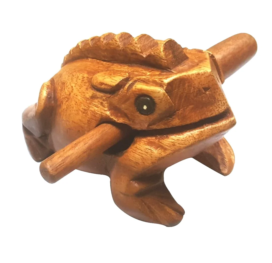2024 Frogy Wood Frog Guiro Rasp Wooden Handcrafted Musical Instrument Tone Block Medium 4 Inch Wood Frog Toy
