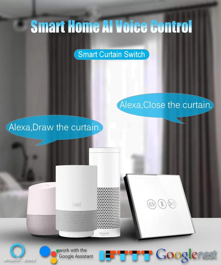 CNSKOU Factory New Design EU/UK Standard Crystal Panel tuya Voice System Touch WiFi Smart Curtain control drivers Wall Switch