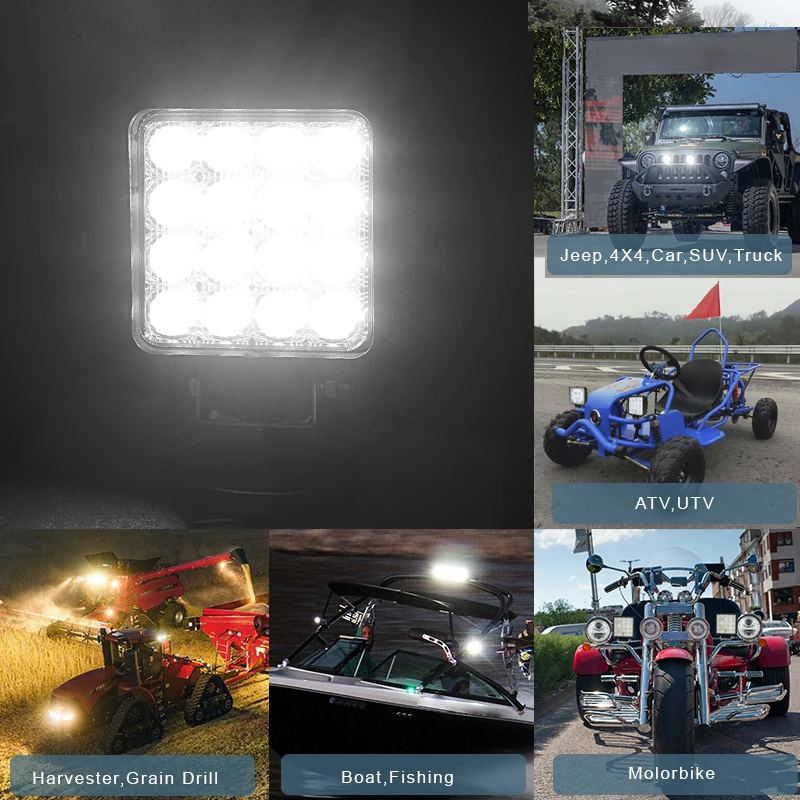 Tuff Plus 12V 24V 32V 48w super bright truck working light car spot square led work light for truck suv