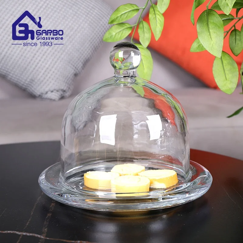 3.7 inch small glass butter dish with dome