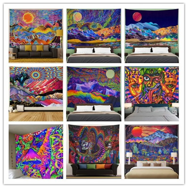 Психоделический пейзаж хиппи, настенный гобелен на заказ, с высокой цифровой печатью, тканый 100% полиэстер, принт BT