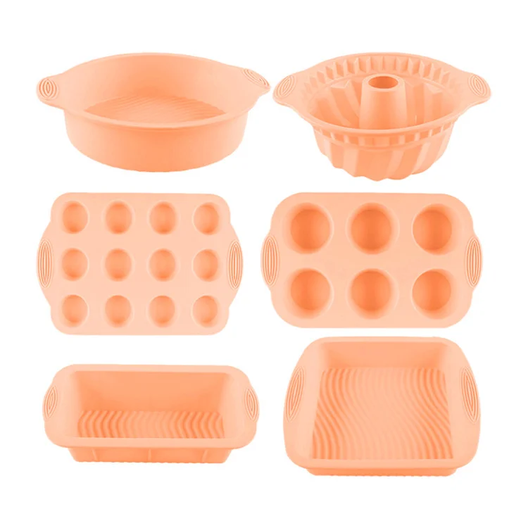 6pcs Silicone Bakeware Set cake tools Cookie Sheet Silicone Cake Molds baking pan Set for Muffin Loaf Bread Pizza