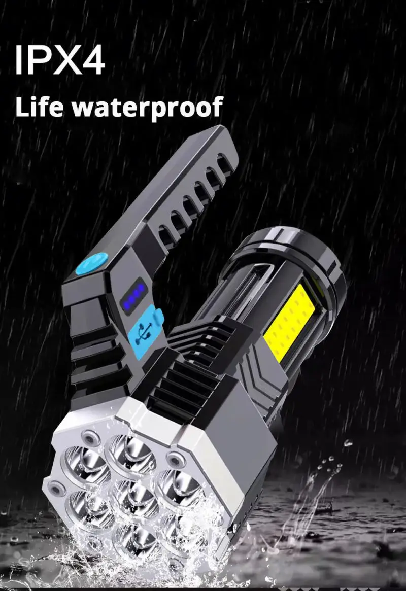wholesale 7 led plastic strong light hand  flashlight outdoor portable cob side light multi-function usb charging searchlight