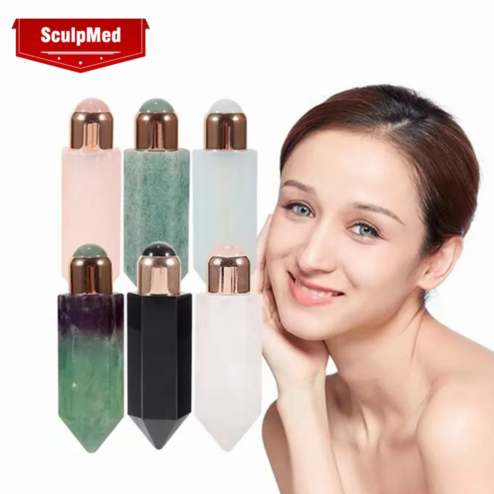 High Quality Natural Crystal Jade Essential Oil Massage Gua Sha Roller Ball Bottle