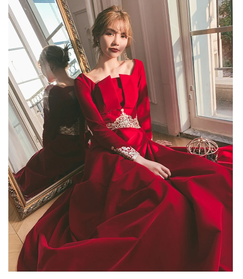 High Quality Eid Mubarak Kaftan Dress for Women Muslim Dubai Turkish Arabic Evening Abaya France Velvet Red Diamond Belt New