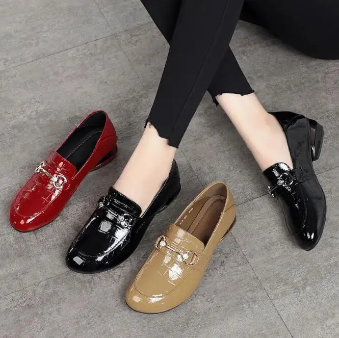 Fashion Office Dress Women Flat Shoes Women Square Head Pu Leather Comfortable Pumps