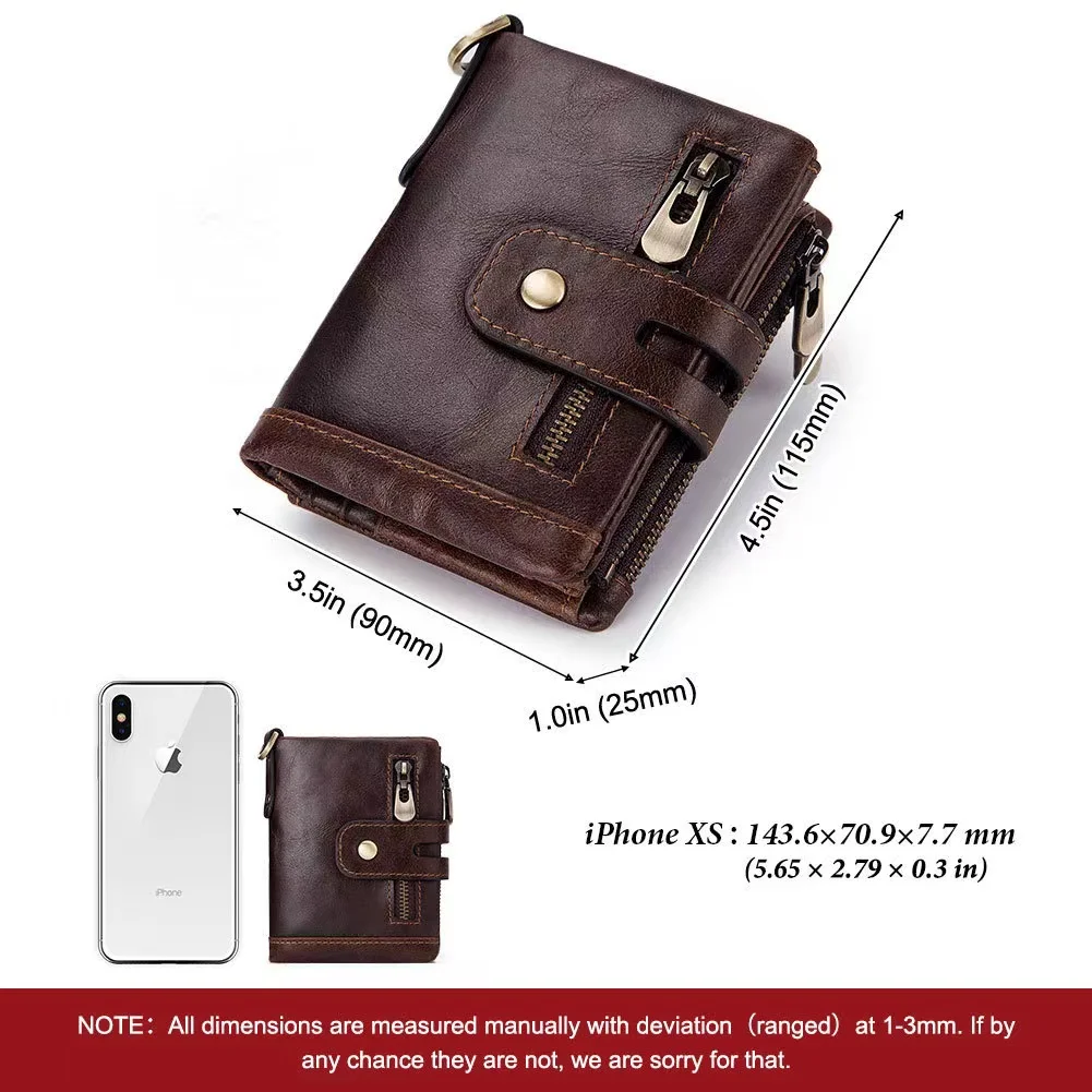 Bifold Removable Coin Holder Men Chain Hanging Card Holder Wallet Man Wallet Real Leather Wallet For Men