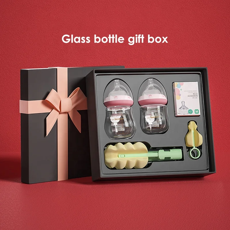 High Temperature Resistant  Anti Colic Milk Glass Feeding Baby Bottle Party Favor Bpa Free Gift Set Sponge
