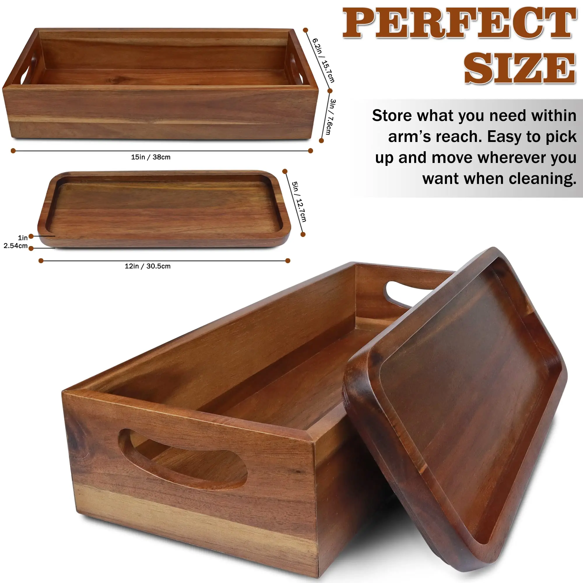 Hot Sales Natural Acacia Wood Rustic Toilet Tank Topper Paper Hand Towel Tray Decorative Organizer Wooden Toilet Tray