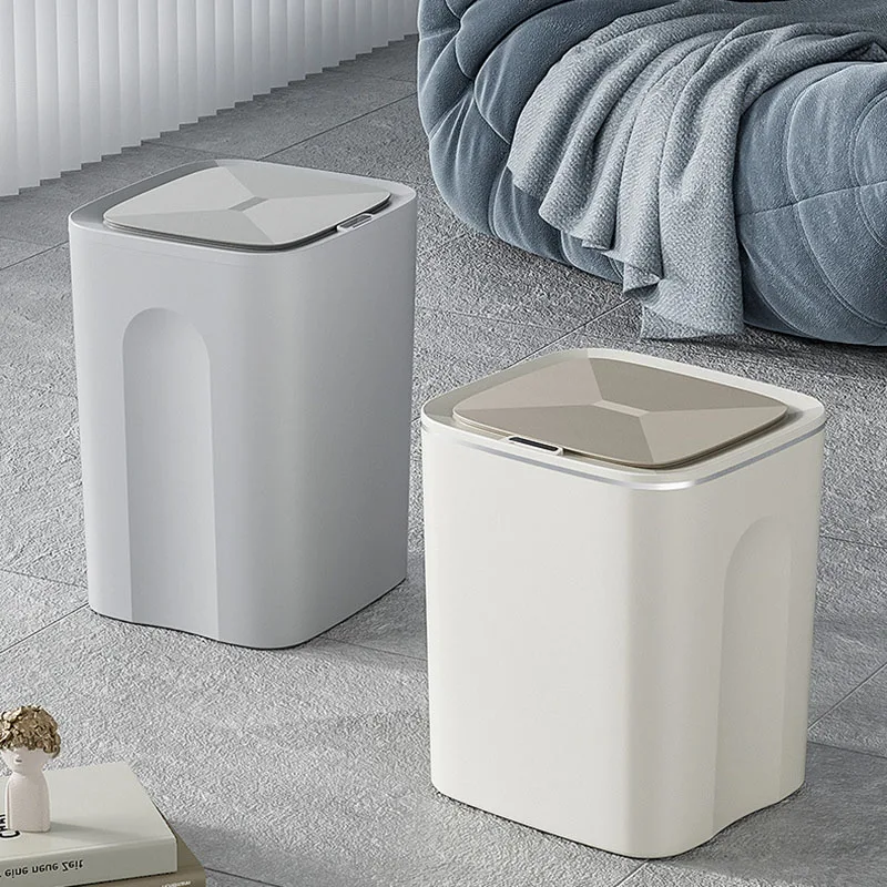 Smart Automatic Touchless Garbage Can, Misty Gray Motion Sensor Waterproof Plastic Trash Bin For Bedroom