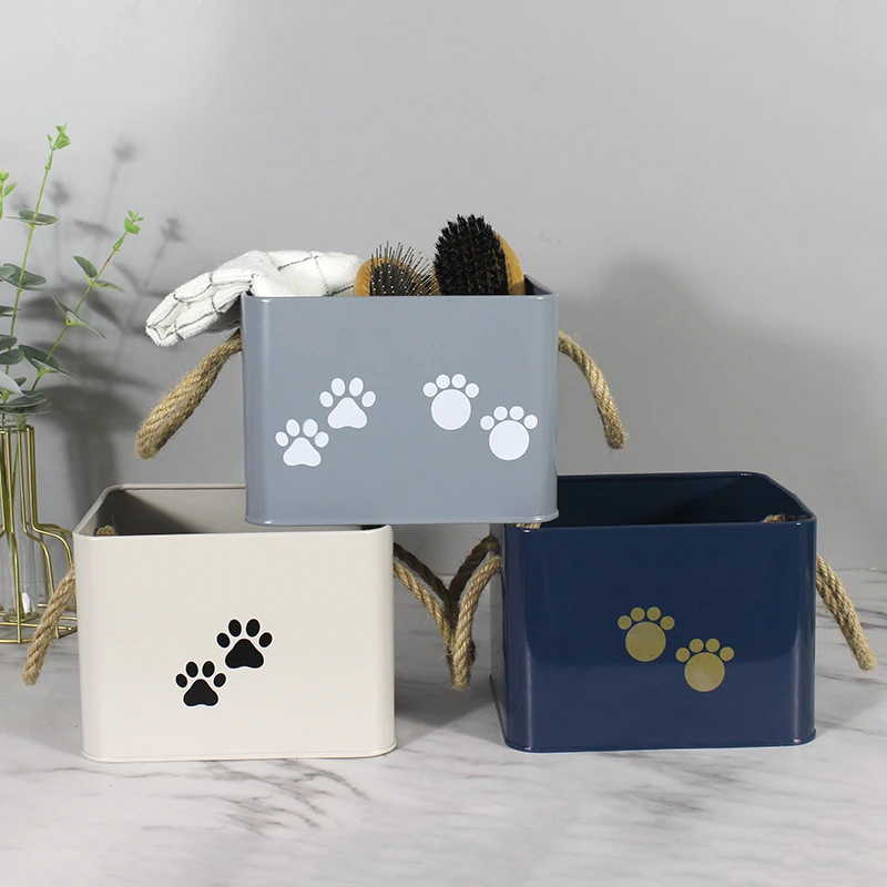 galvanized iron  powder coated stackable  rectangle pet stuff organizer metal storage box with hemp ropepet