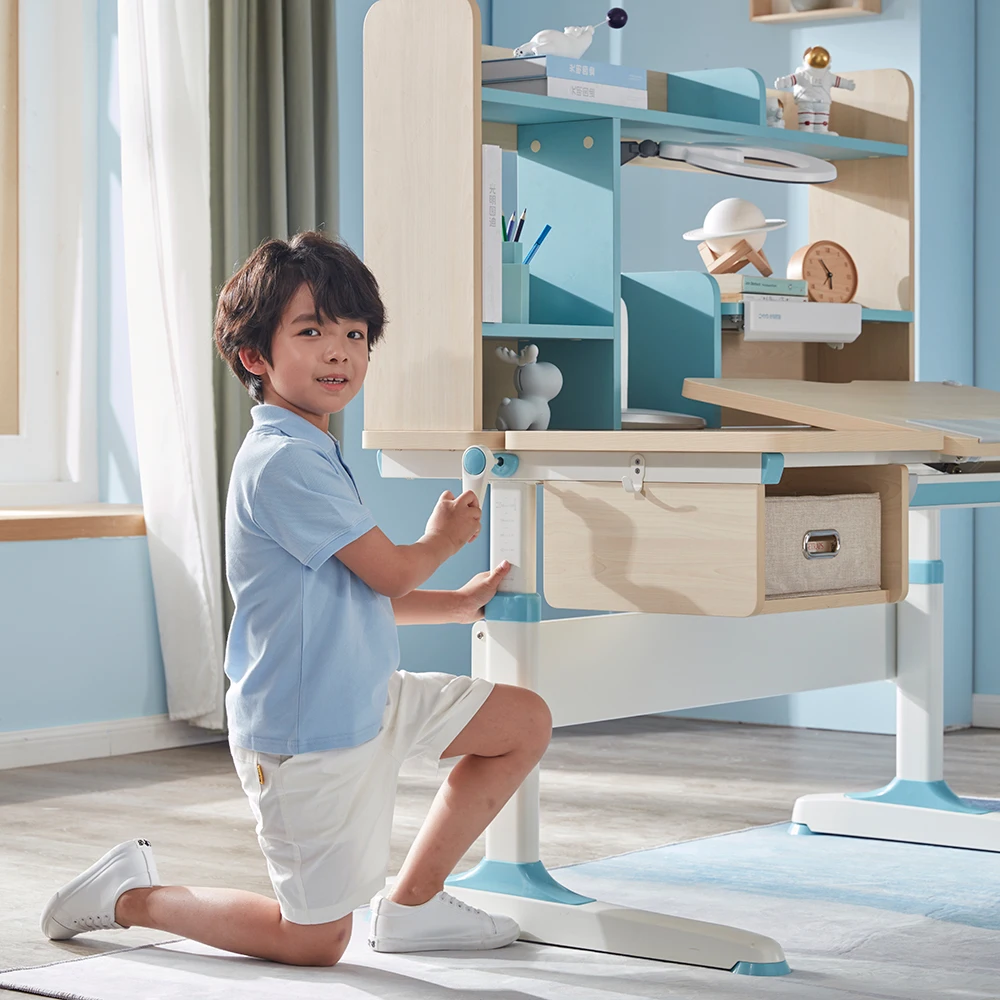 
Child Reading Table Customized Writing Pencil Drawer Solid Wood Kids Table And Chair Set 