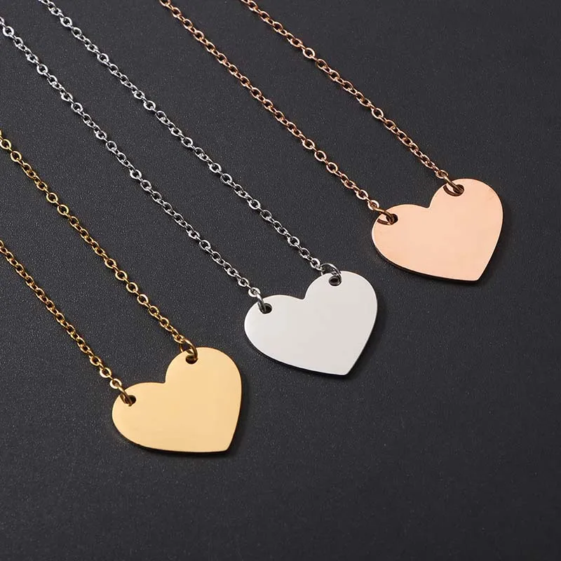 New Arrival Custom Blank Stainless Steel Dainty Gift Heart Pendant Necklace for Women
